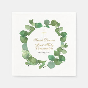 Serviette En Papier Première Sainte Communion Vert Moderne Floral