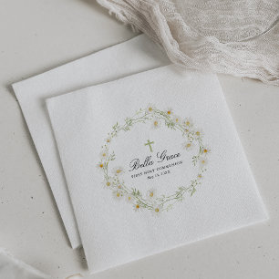 Serviette En Papier Première Sainte Communion White Daisy Floral Custo