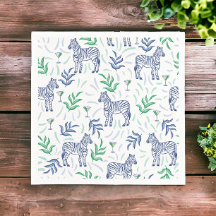 Serviette En Papier Préparatifs de Navy Zebra Martinis Blancs
