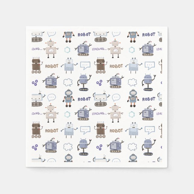 Serviette En Papier Préparez-vous pour un anniversaire de robot drôle  (Devant)