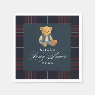 Serviette En Papier Preppy Bear Football Marine Baby shower bleu servi