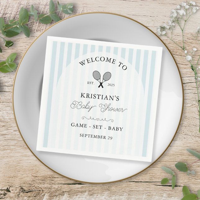 Serviette En Papier Preppy Blue Tennis Country Club Baby shower (elegant baby blue stripes baby shower napkins for chic preppy tennis theme country club events)