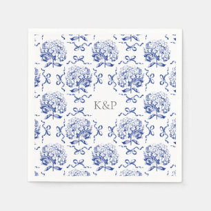 Serviette En Papier Preppy Blue Toile Hydrangea Bow avec nom