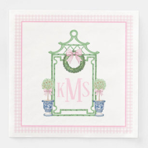 Serviette En Papier Preppy Chinoiserie Pagode de Noël Monogramme
