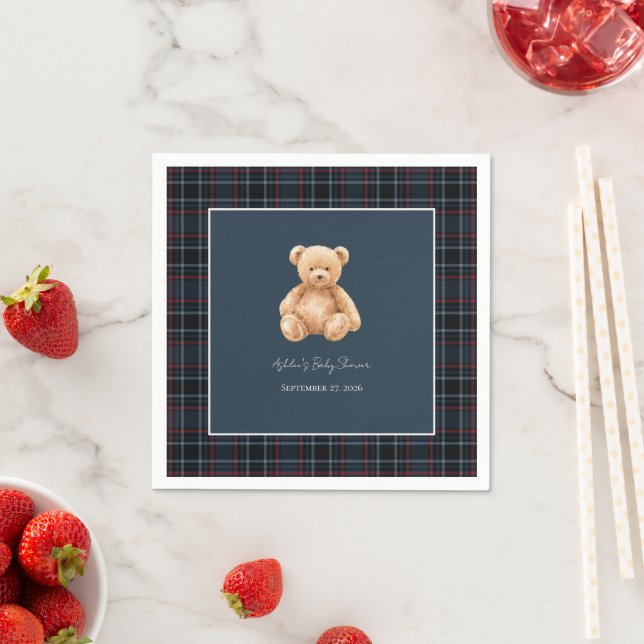 Serviette En Papier Preppy Classic Teddy Bear Baby Shower  (En situation)