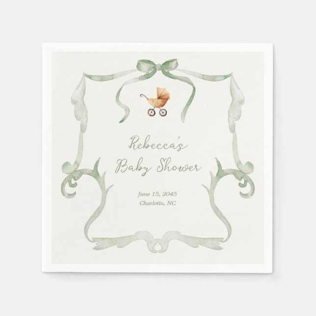Serviette En Papier Preppy Grandmillennial Sage Green Baby Shower (Devant)