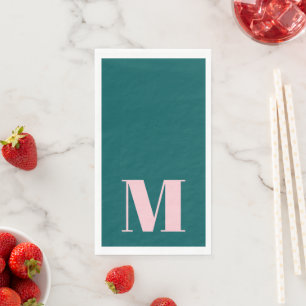 Serviette En Papier Preppy Green et Rose Monogram Party