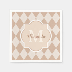 Serviette En Papier Preppy Light Jacquard Brown Girly Monogramme et no