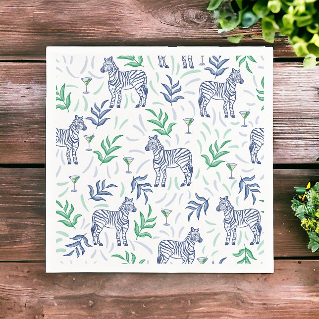 Serviette En Papier Preppy Navy Zebra Martinis Blanc (Créateur téléchargé)