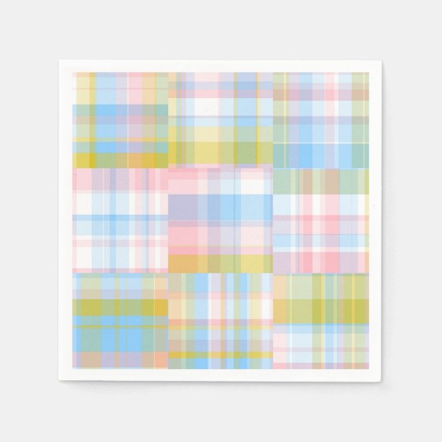 Serviette En Papier Preppy Patchwork Look Madras Pastel (Devant)