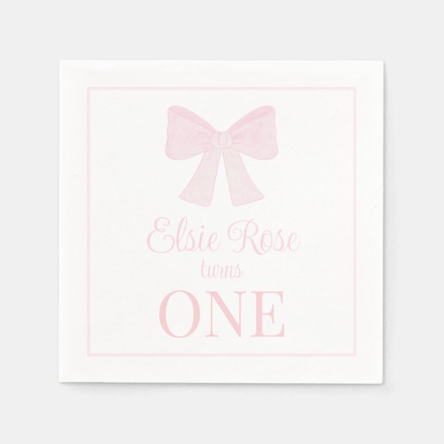 Serviette En Papier Preppy Pink Bow Grandmillennial Premier anniversai (Devant)