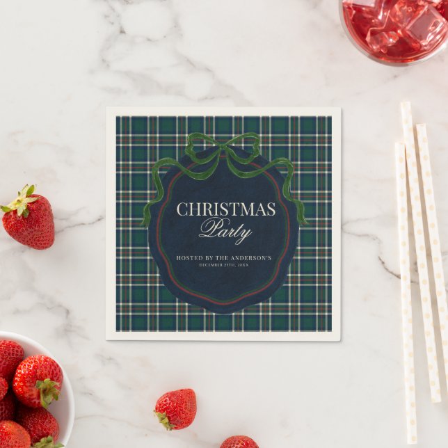 Serviette En Papier Preppy Plaid Christmas Party Green Navy Tartan   (En situation)