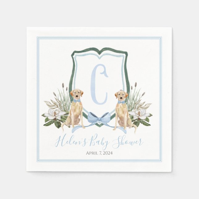 Serviette En Papier Preppy Southern Blue Boy Baby shower Chien (Devant)