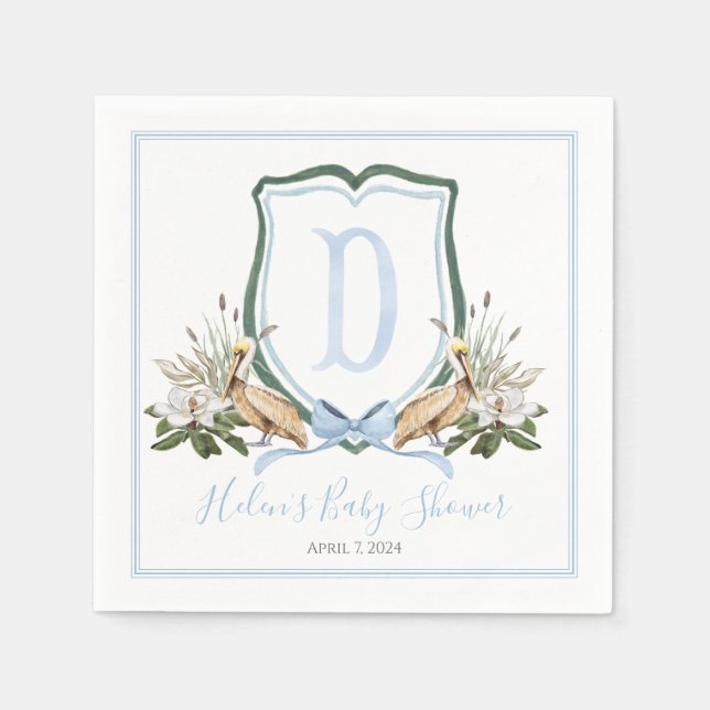 Serviette En Papier Preppy Southern Blue Boy Pelican Baby shower (Devant)