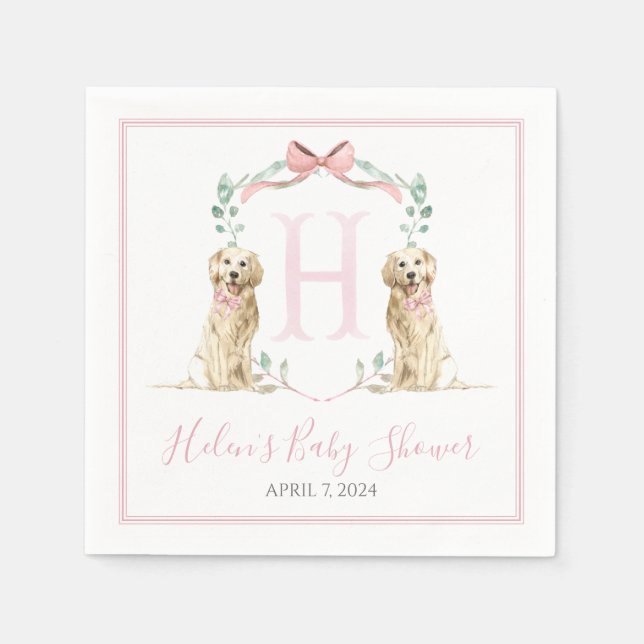 Serviette En Papier Preppy Southern Rose Girl Baby shower chien (Devant)