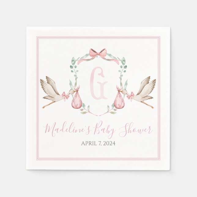 Serviette En Papier Preppy Southern Rose Girl Baby shower de cigogne (Devant)