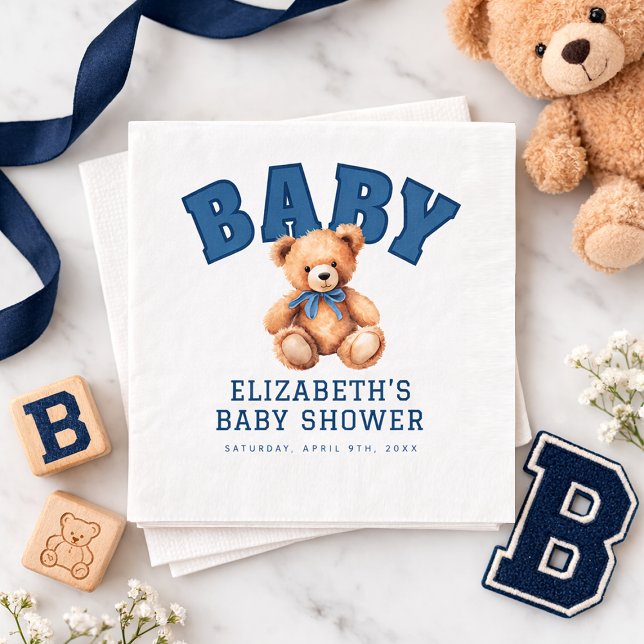 Serviette En Papier Preppy Varsity Teddy Bear Baby Shower (Preppy Varsity Teddy Bear Baby Shower Napkins)