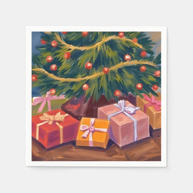 Serviette En Papier Présents sous la fête de Noël Arbre (Devant)