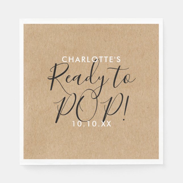 Serviette En Papier Prêt à éclore Baby Shower Rustique Kraft Chic Écri (Devant)
