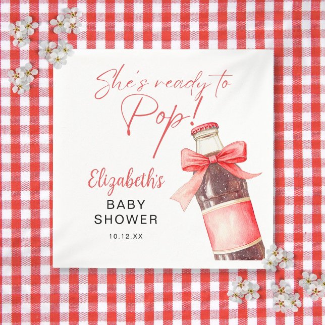 Serviette En Papier Prêt à faire éclater une bouteille de soda au nœud (Ready To Pop Red Bow Soda Bottle Baby Shower Napkins)