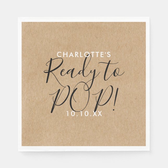 Serviette En Papier Prêt à pop Baby shower rustique Kraft Script chic (Devant)