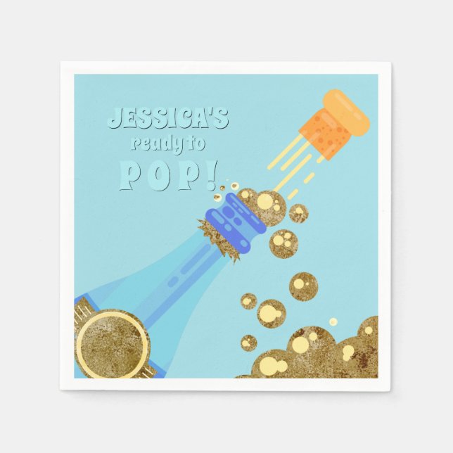 Serviette En Papier Prêt à pop Gold Champagne Baby Blue Douche (Devant)