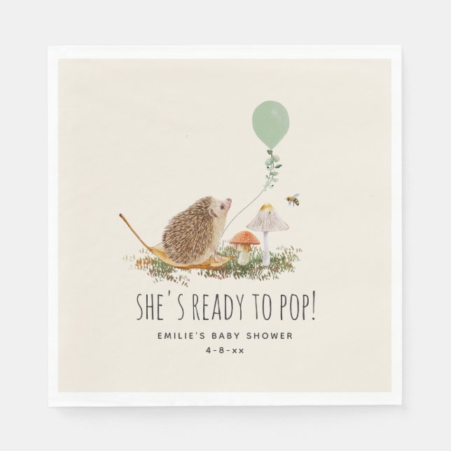 Serviette En Papier Prêt pour la pop champignons Hérisson Baby shower (Devant)