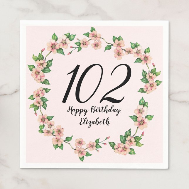 Serviette En Papier Pretty 102nd birthday blush pink floral (Créateur téléchargé)