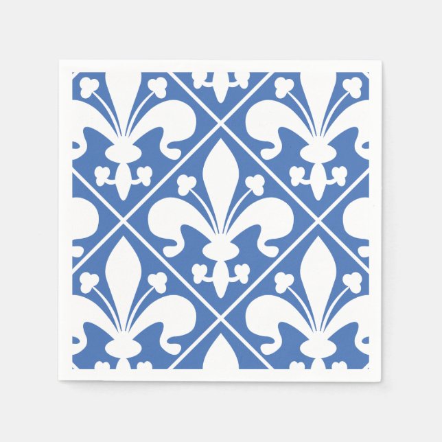 Serviette En Papier Pretty Blue et White French Fleur de Lys (Devant)