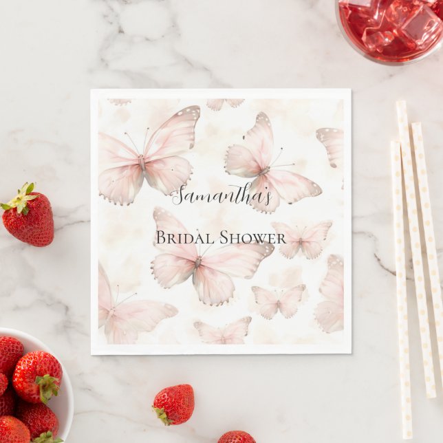 Serviette En Papier Pretty Pink Butterflies Bridal Shower (En situation)