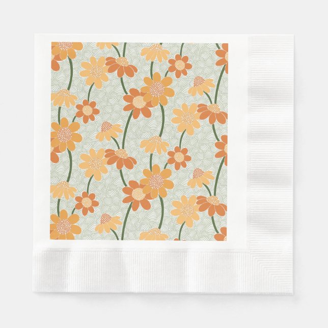 Serviette En Papier Pretty retro muted 1970 s flowers (Devant)