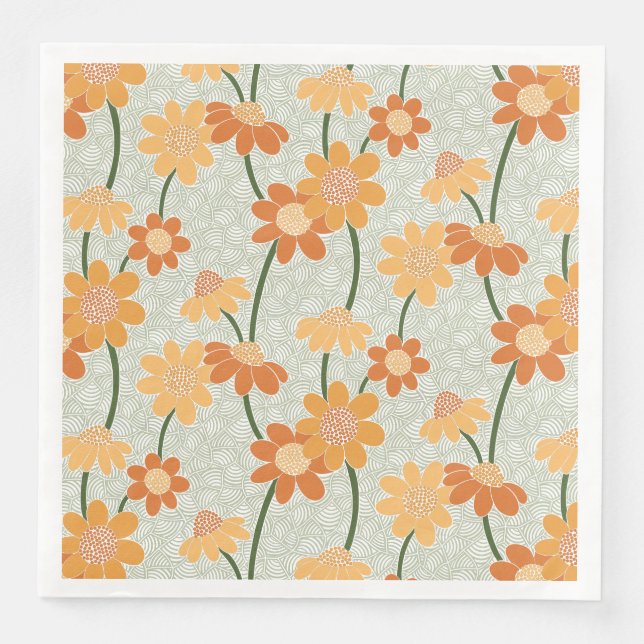 Serviette En Papier Pretty retro muted 1970 s flowers (Devant)