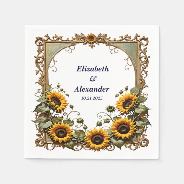 Serviette En Papier Pretty Yellow sunflower with art frame wedding  (Devant)
