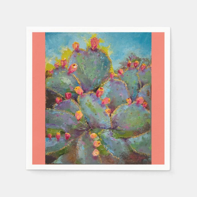 Serviette En Papier Prickly Pear Cactus papier boisson serviette (Devant)