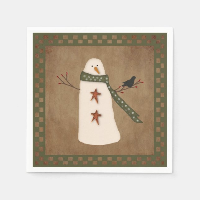 Serviette En Papier Primitive Snowman Papier serviettes (Devant)
