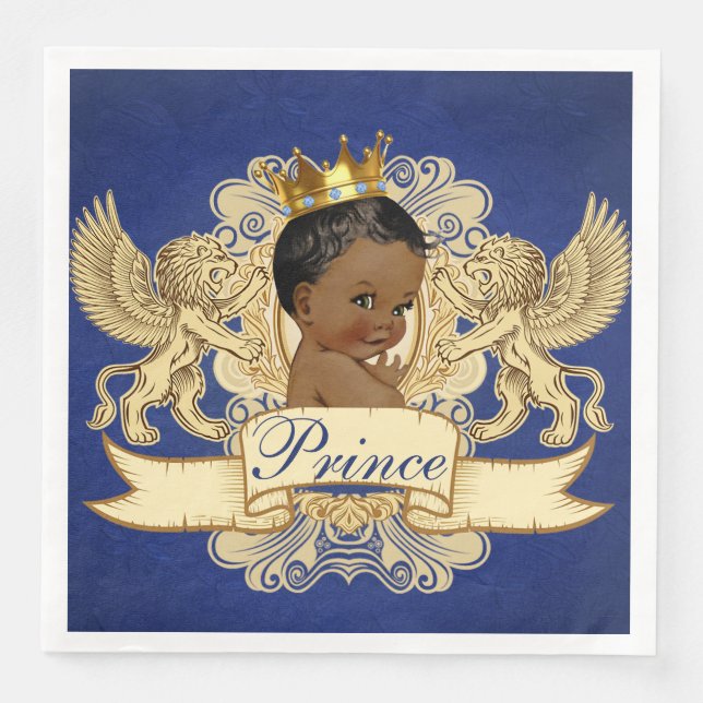 Serviette En Papier Prince africain|Regal Lions Crest Royal Blue & Gol (Devant)