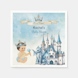 Serviette En Papier Prince Royal Château Couronne Dragon Bleu Or Garço