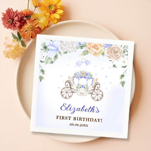 Serviette En Papier Princess Anniversaire Carriage Blue Floral