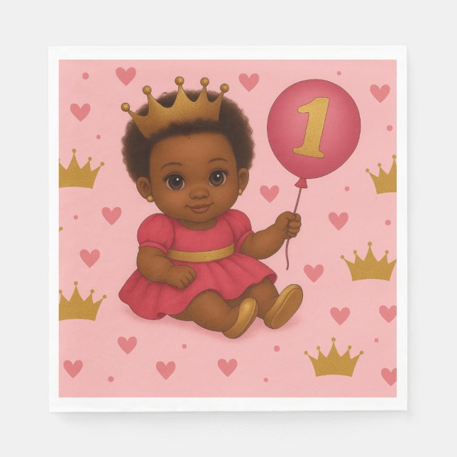 Serviette En Papier Princess Pink & Gold Baby Girl Birthday  (Devant)
