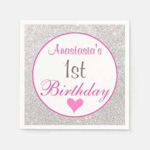 Serviette En Papier Princess Pink & Silver Parties scintillant 1er ann