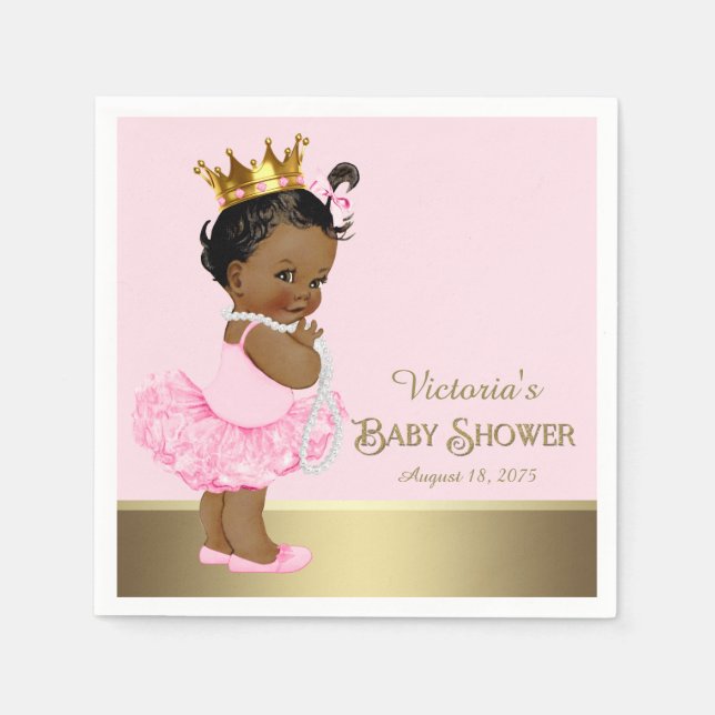 Serviette En Papier Princess Tutu Pearls Baby shower d'or rose (Devant)