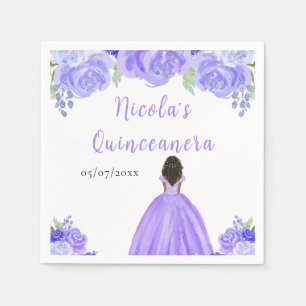 Serviette En Papier Princesse à la peau foncée Fleurs florales violett