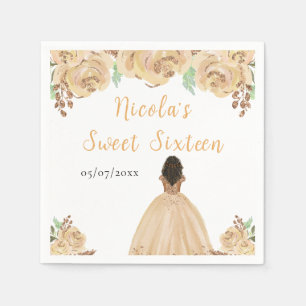 Serviette En Papier Princesse à la peau foncée Peach Floral Sweet Seiz