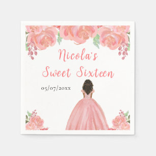 Serviette En Papier Princesse à peau foncée Fleurs Florales Roses Swee