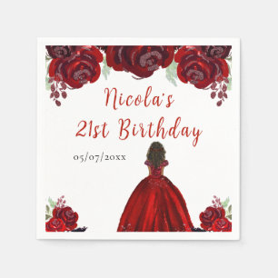 Serviette En Papier Princesse à peau foncée Fleurs florales rouges Ann