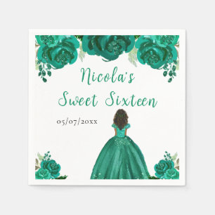 Serviette En Papier Princesse à peau foncée Fleurs Florales Vertes Swe