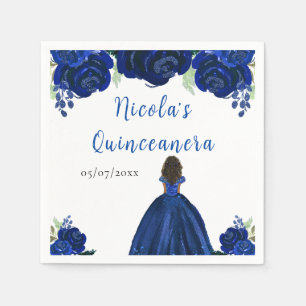Serviette En Papier Princesse à peau foncée Robe de soirée Navy Floral