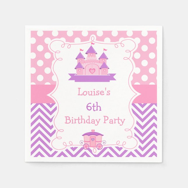 Serviette En Papier Princesse Anniversaire rose et violet (Devant)