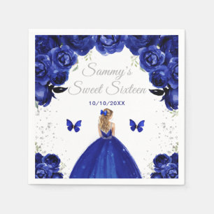 Serviette En Papier Princesse aux Cheveux Blonds Bleu Foncé Sweet Seiz