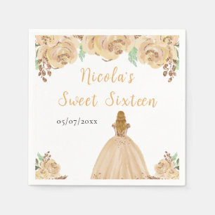 Serviette En Papier Princesse aux cheveux blonds Peach Floral Sweet Se